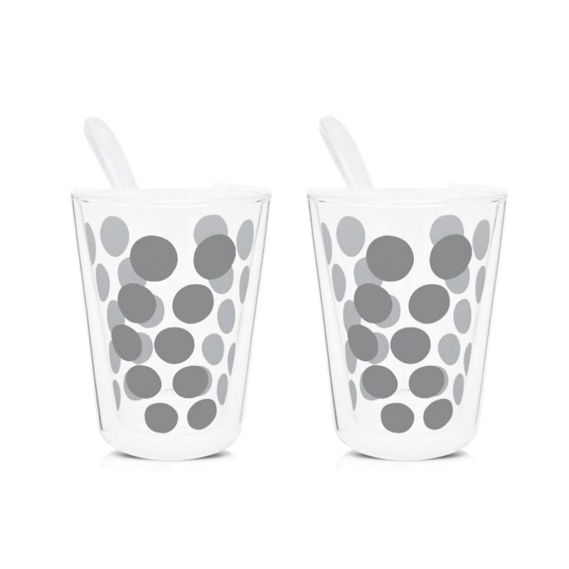 Szklanki do espresso termiczne szklane z łyżeczkami poj. 200 ml srebrne Zak designs