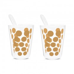 Szklanki do espresso termiczne szklane z łyżeczkami poj. 200 ml złote Zak designs