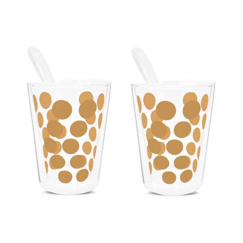 Szklanki do espresso termiczne szklane z łyżeczkami poj. 200 ml złote Zak designs
